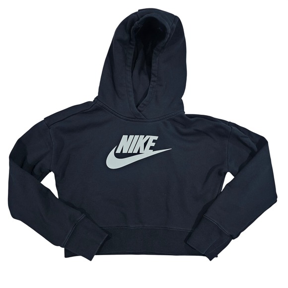 Nike Tops - Nike Womens Large Black Futura Logo Cropped Pullover Hoodie Athletic Style